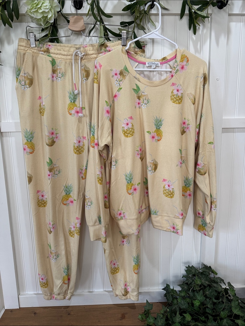 #336 PJ SALVAGE Yellow Pineapple Pajama Set - XL